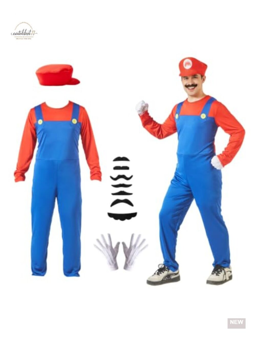 Men's Halloween Cosplay Costume Set with Gloves Hat Mustache XL